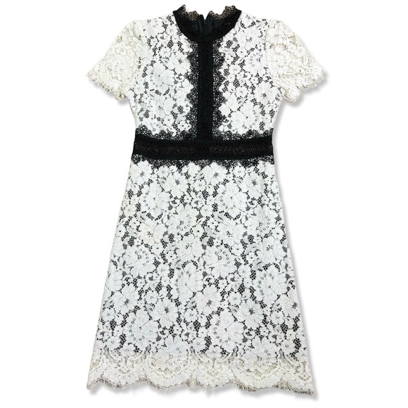 ⭐️FEW MODA White & Black Shadow Floral Crochet Lace Sheath Dress - Picture 1 of 6